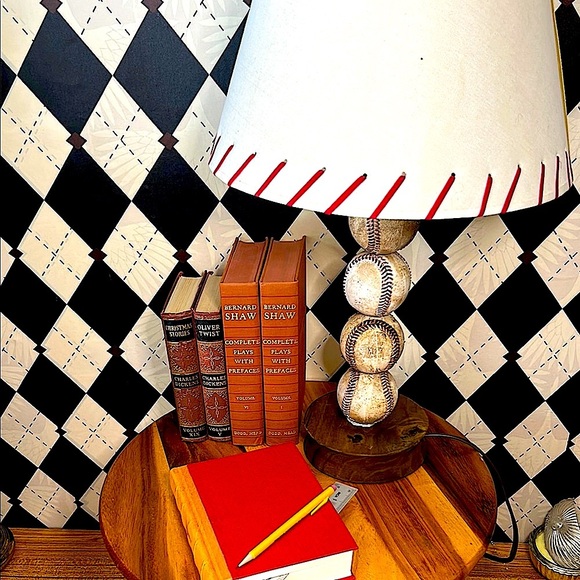 Vintage Baseball Table Lamp with Red Stitch Shade – Americana Sports Decor - Picture 2 of 15